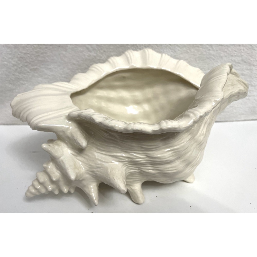 Vintage Atlantic Mold Ceramic Large Neutral Conch Sea Shell  Planter Vase Beach